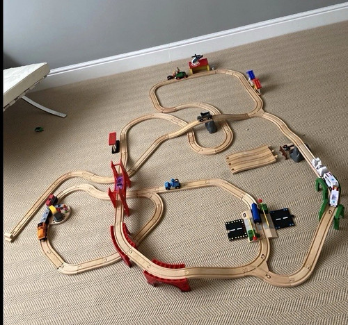 Wooden train track set with - train,