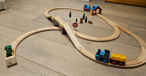 Wooden train track set with - train,