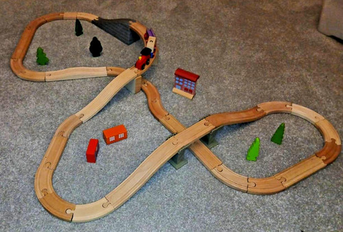 Wooden train set with track - set,