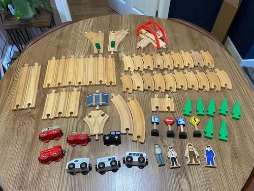 Wooden train track pieces - wooden,
