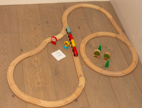 Wooden train track set with - train,